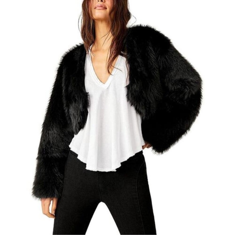 NEW Free People Martini Bolero Cropped Faux Fur Jacket XS Funky Party Night Out